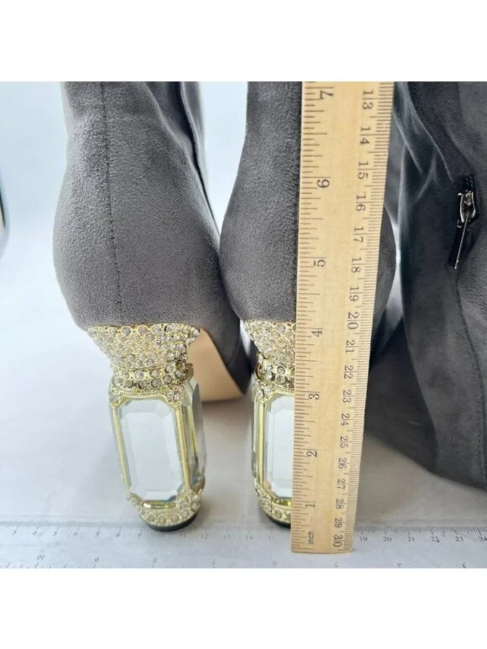 FSJ Women Over The Knee Chunky High Heels Stretch Thigh High Long Boot Grey